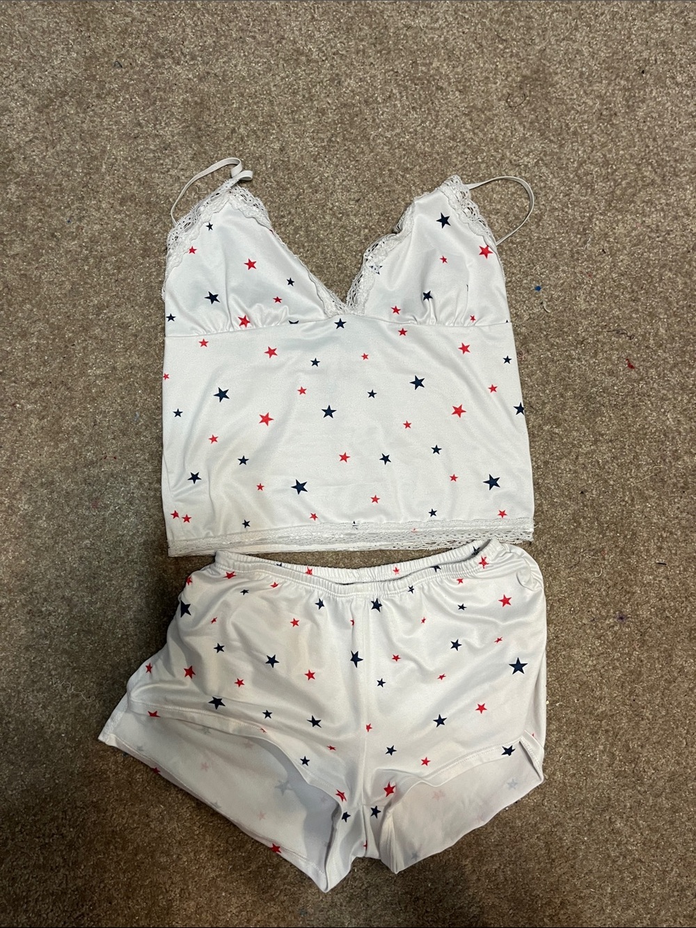 Women's White Star-Print Lace Trim Sleep Set